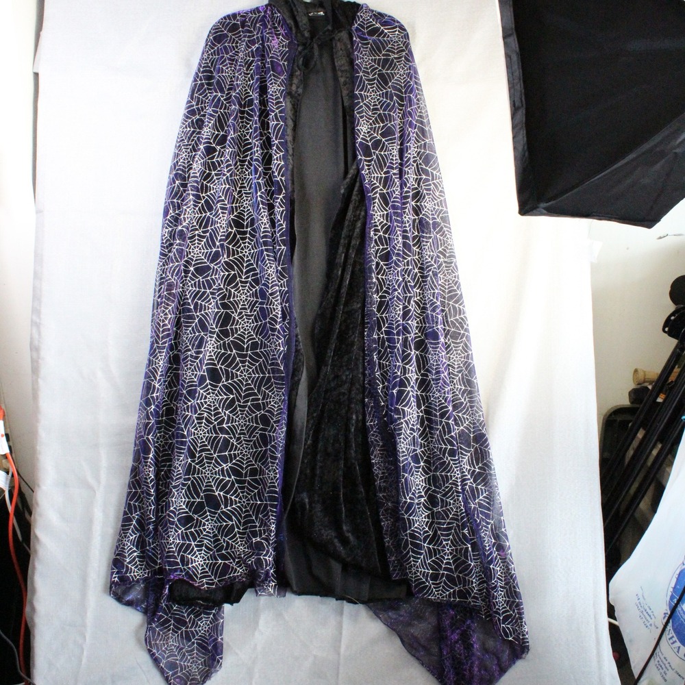 Purple Spiderweb Hooded Cape Gothic Halloween Y2K Witchy Cosplay